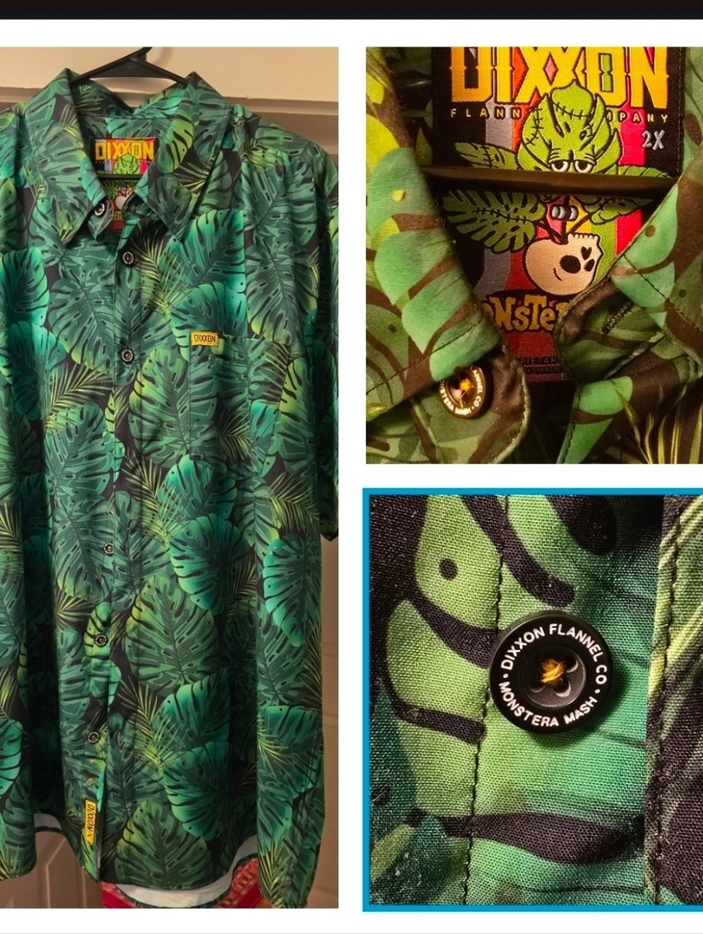DIXXON Monstera Mash Tropical Leaf Button-Up Shirt - Green
